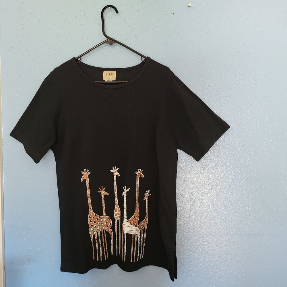 TEDDI Womens Short Sleeve Shirt Black Giraffe XL